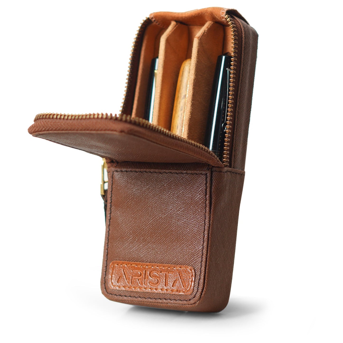 Arista Leather Three Pen Case (Brown) AE003BRW