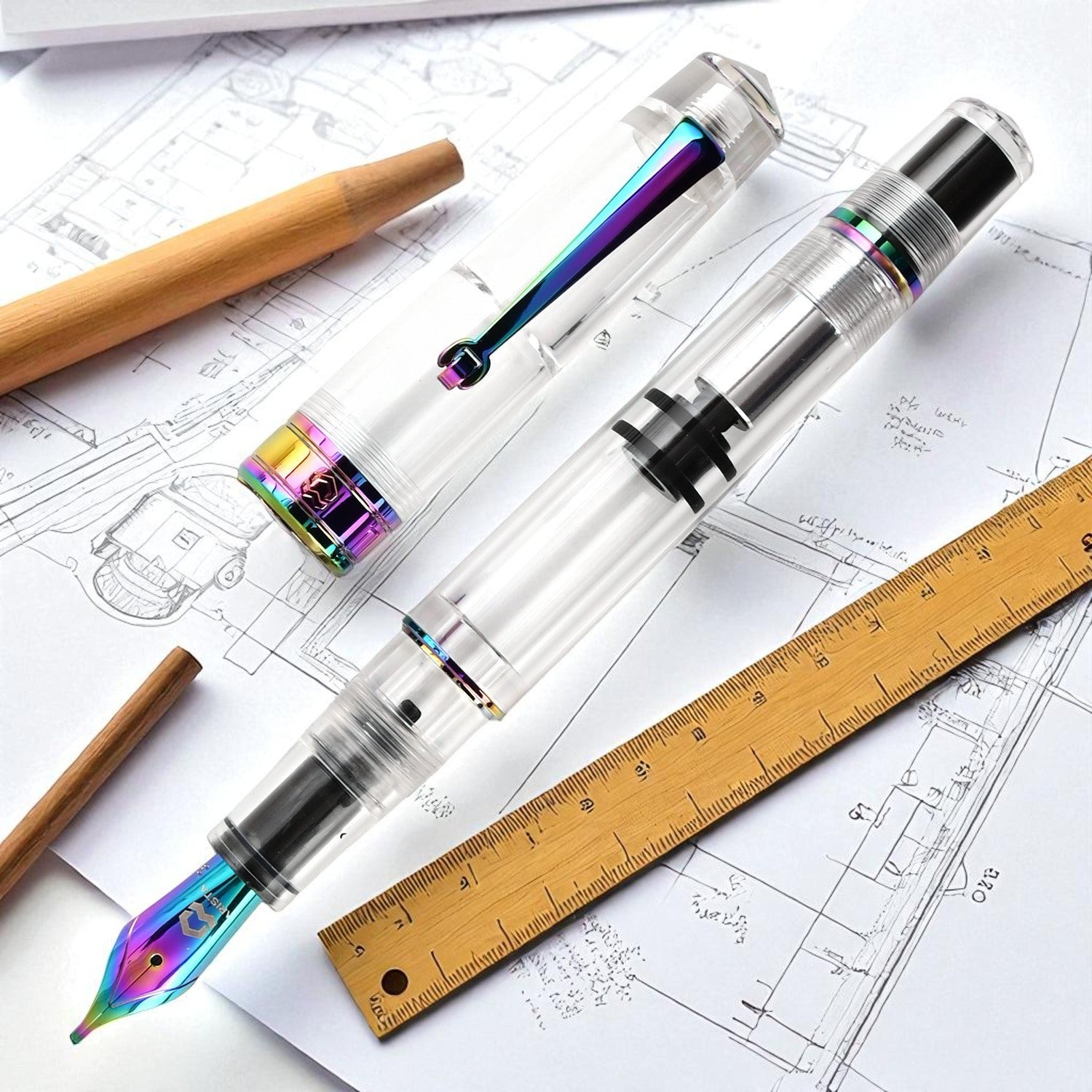 Arista One Clear Rainbow PVD Fountain Pen