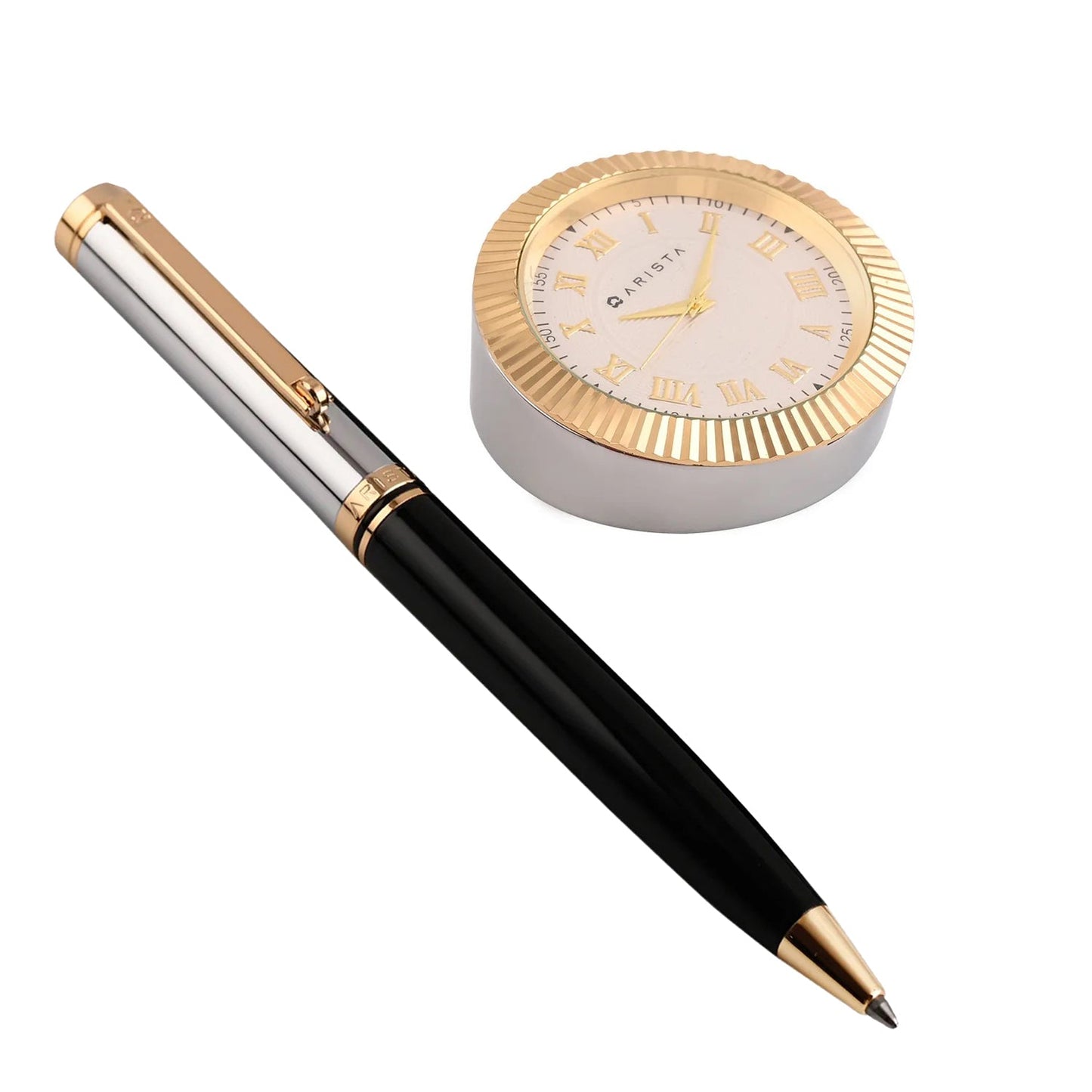 Arista Switch Black Chrome GT Ballpoint Pen + Table Clock Gift Set AE0175CL
