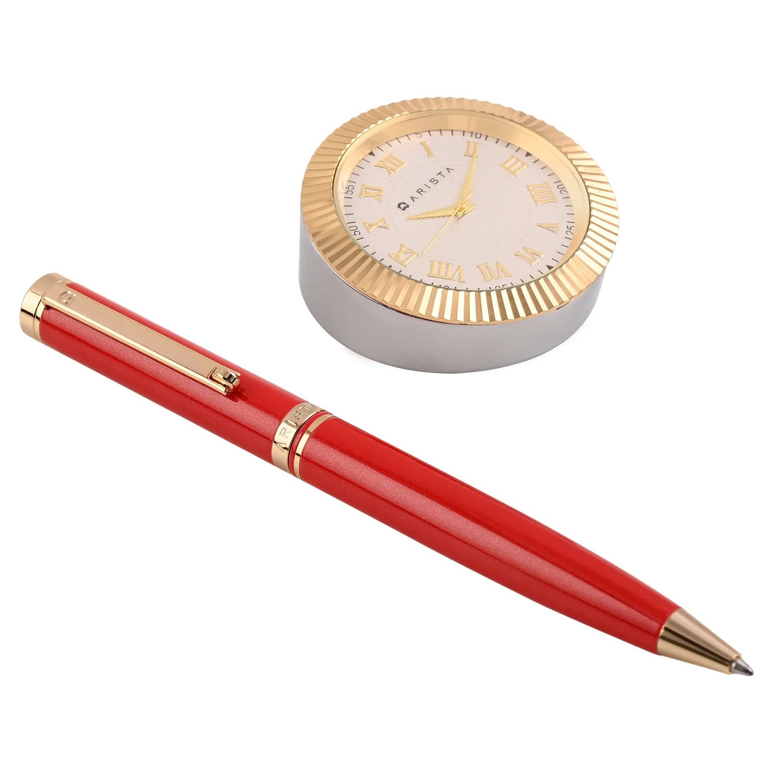Arista Switch Pearl Red GT Ballpoint Pen + Table Clock Gift Set AE0131CL