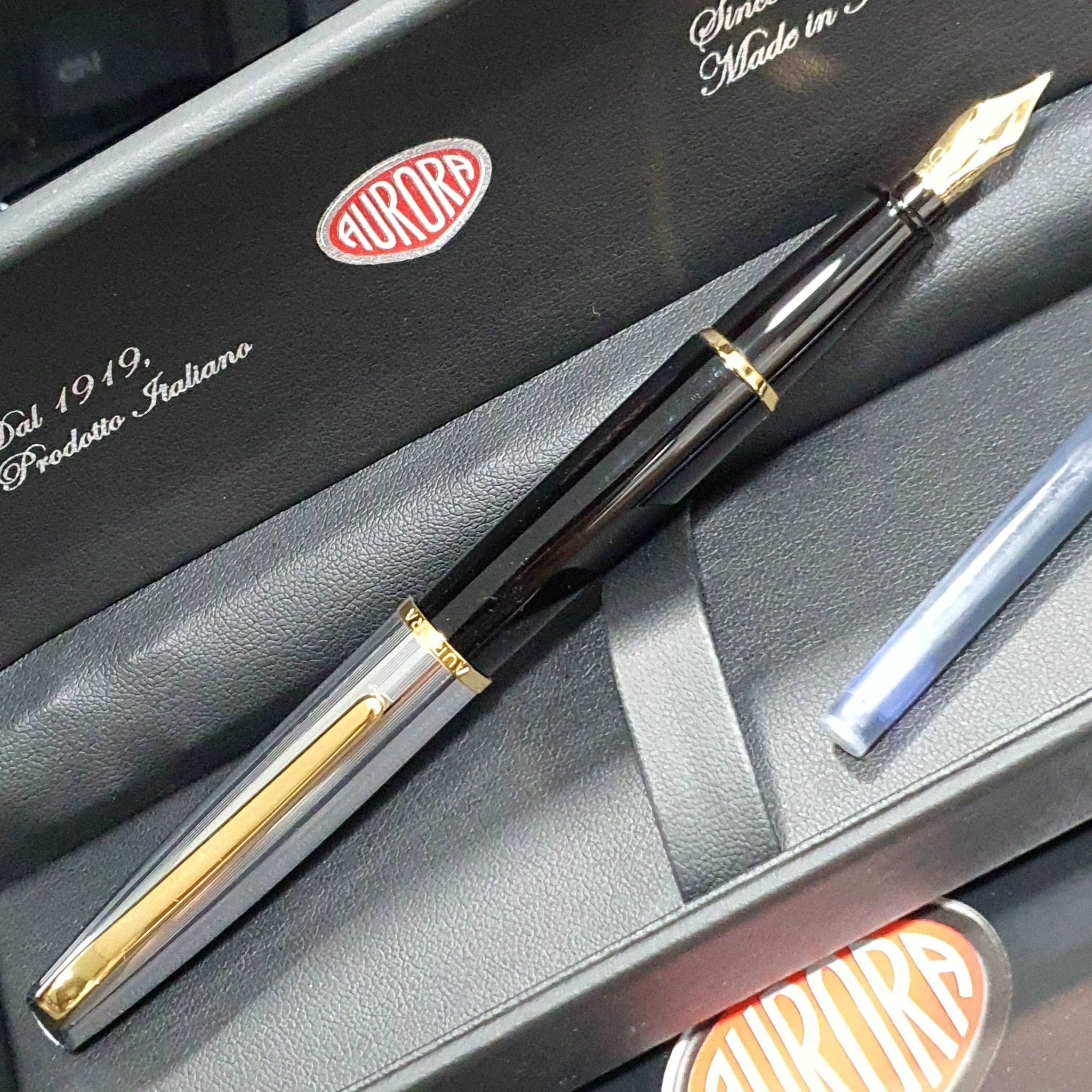 Aurora Style Guilloche Chrome/Black GT Fountain Pen E14-C