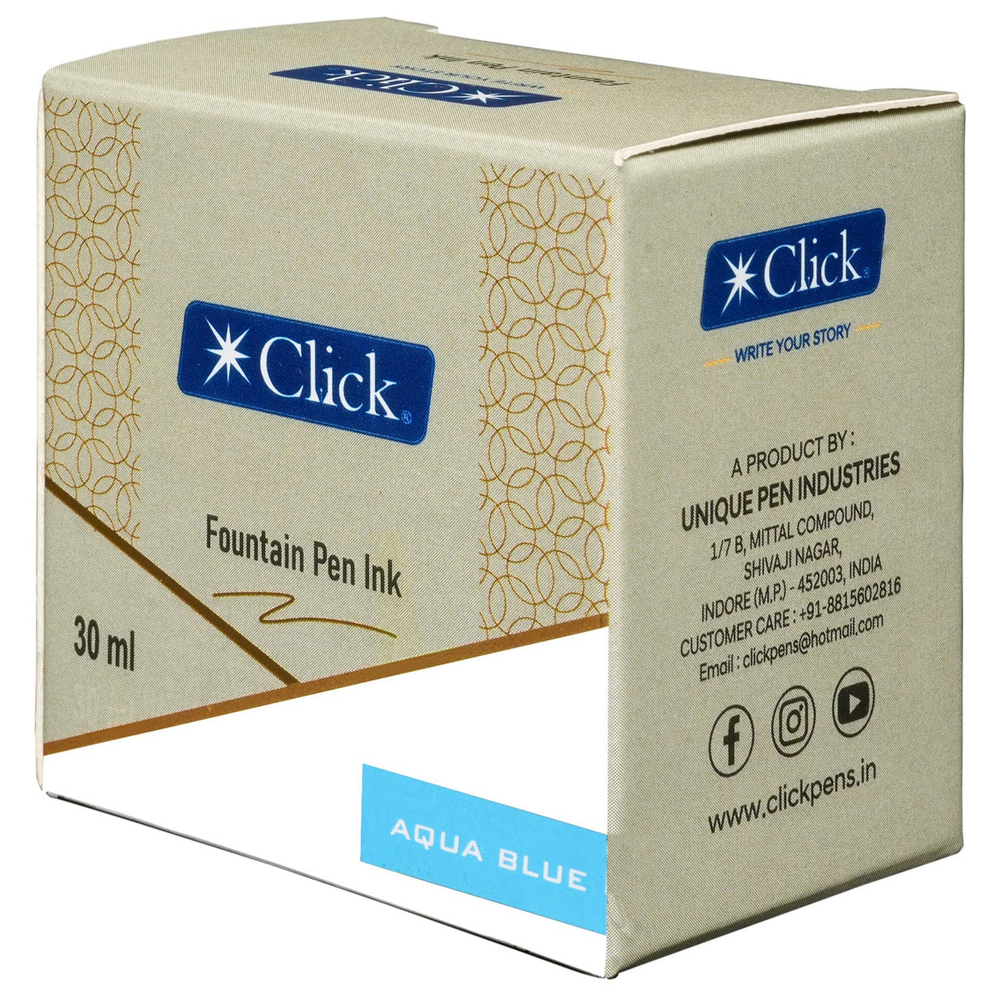 Click Ink Bottle (Aqua Blue - 30 ML) CLKINAQBU