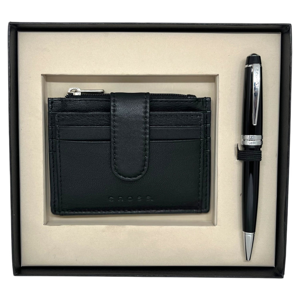 Cross Bailey Light Black CT Ballpoint Pen + Leather Card Holder Black Gift Set AT0742-1
