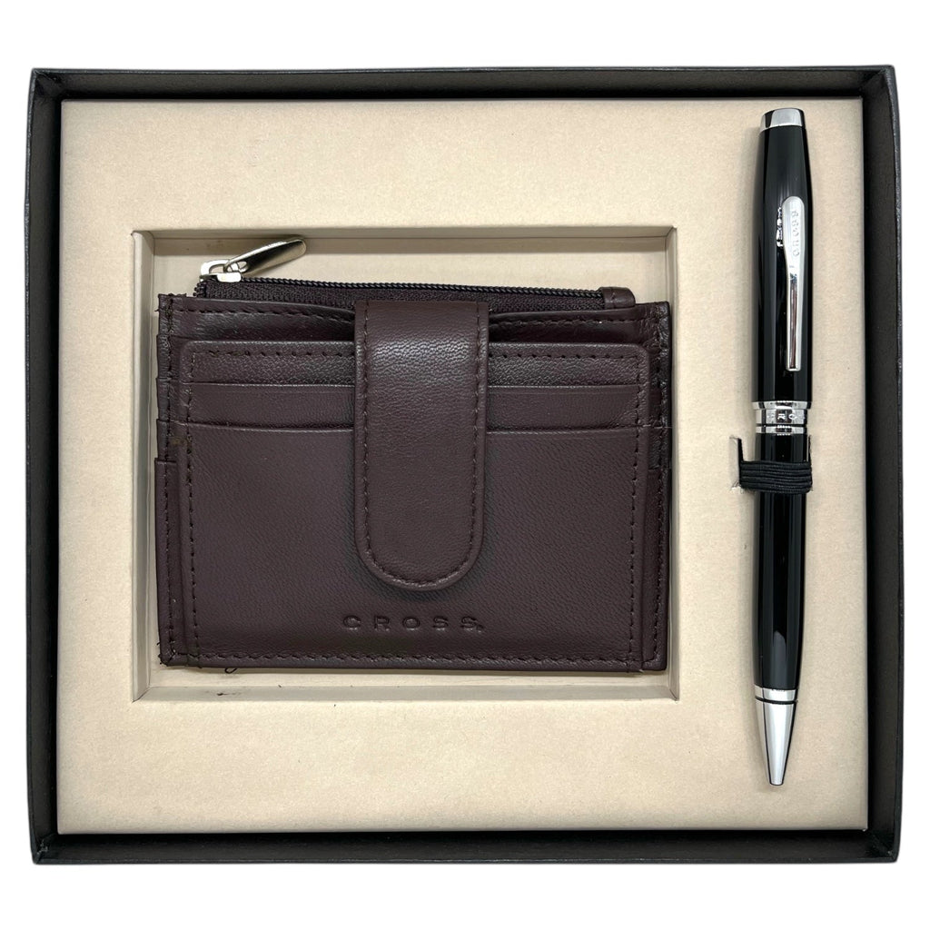 Cross Coventry Black CT Ballpoint Pen + Leather Card Holder Brown Gift Set AT0662-6
