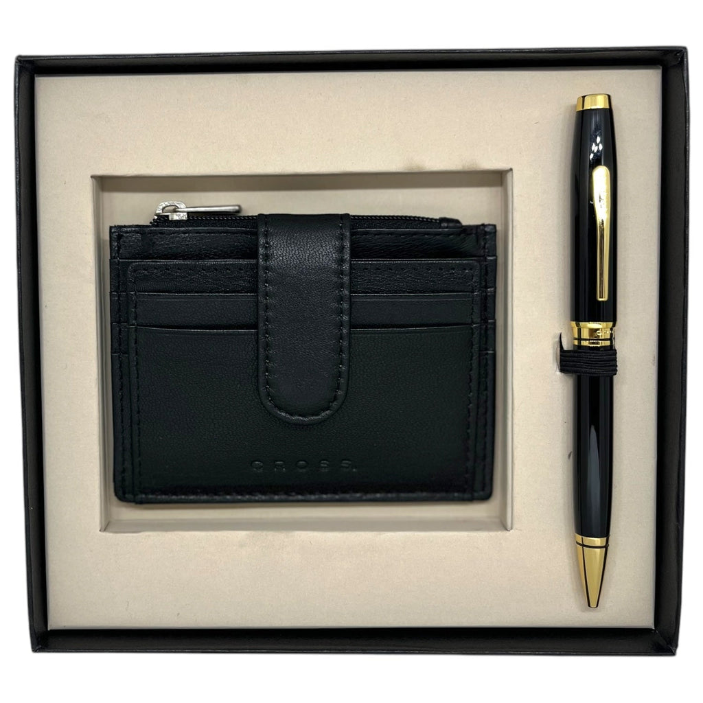 Cross Coventry Black GT Ballpoint Pen + Leather Card Holder Black Gift Set AT0662-11