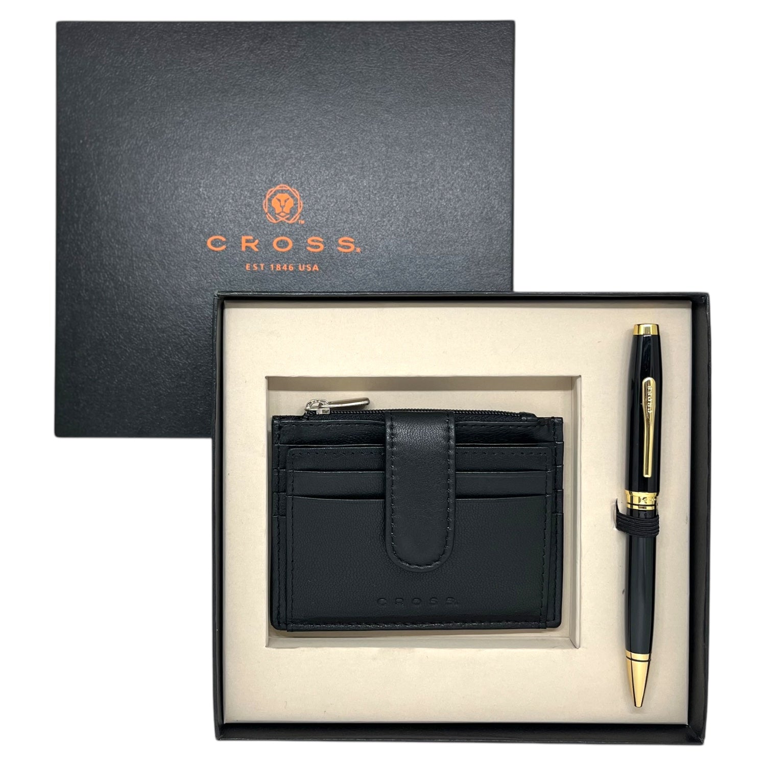 Cross Coventry Black GT Ballpoint Pen + Leather Card Holder Black Gift Set AT0662-11