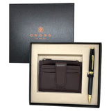 Cross Coventry Black GT Ballpoint Pen + Leather Card Holder Brown Gift Set AT0662-11