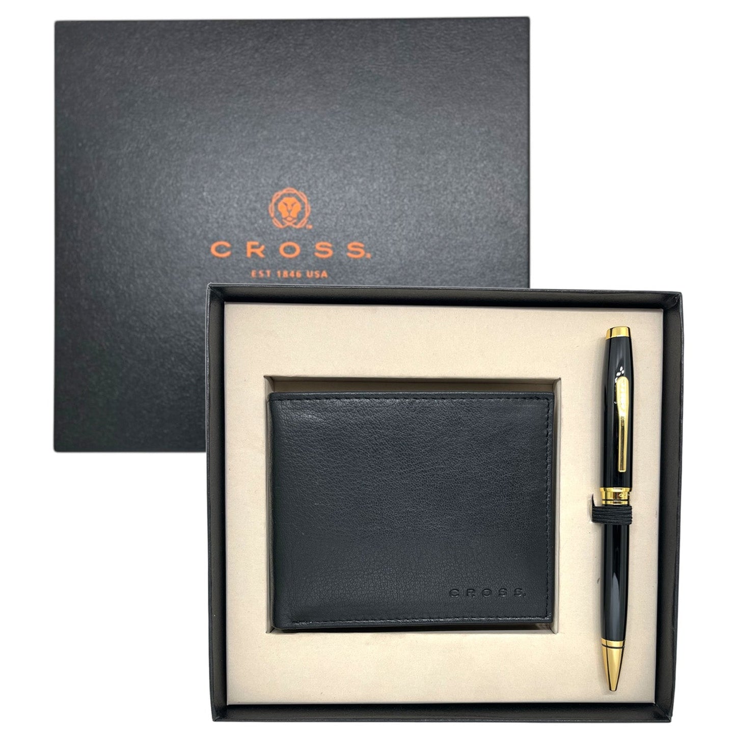Cross Coventry Black GT Ballpoint Pen + Leather Card Wallet Black Gift Set AT0662-11