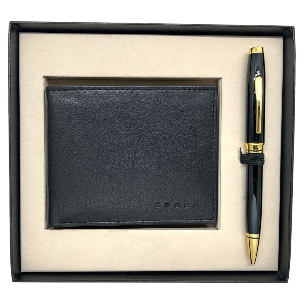 Cross Coventry Black GT Ballpoint Pen + Leather Card Wallet Black Gift Set AT0662-11