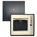 Cross Coventry Chrome GT Ballpoint Pen + Leather Card Holder Black Gift Set AT0662-2