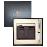 Cross Coventry Chrome GT Ballpoint Pen + Leather Card Holder Brown Gift Set AT0662-2