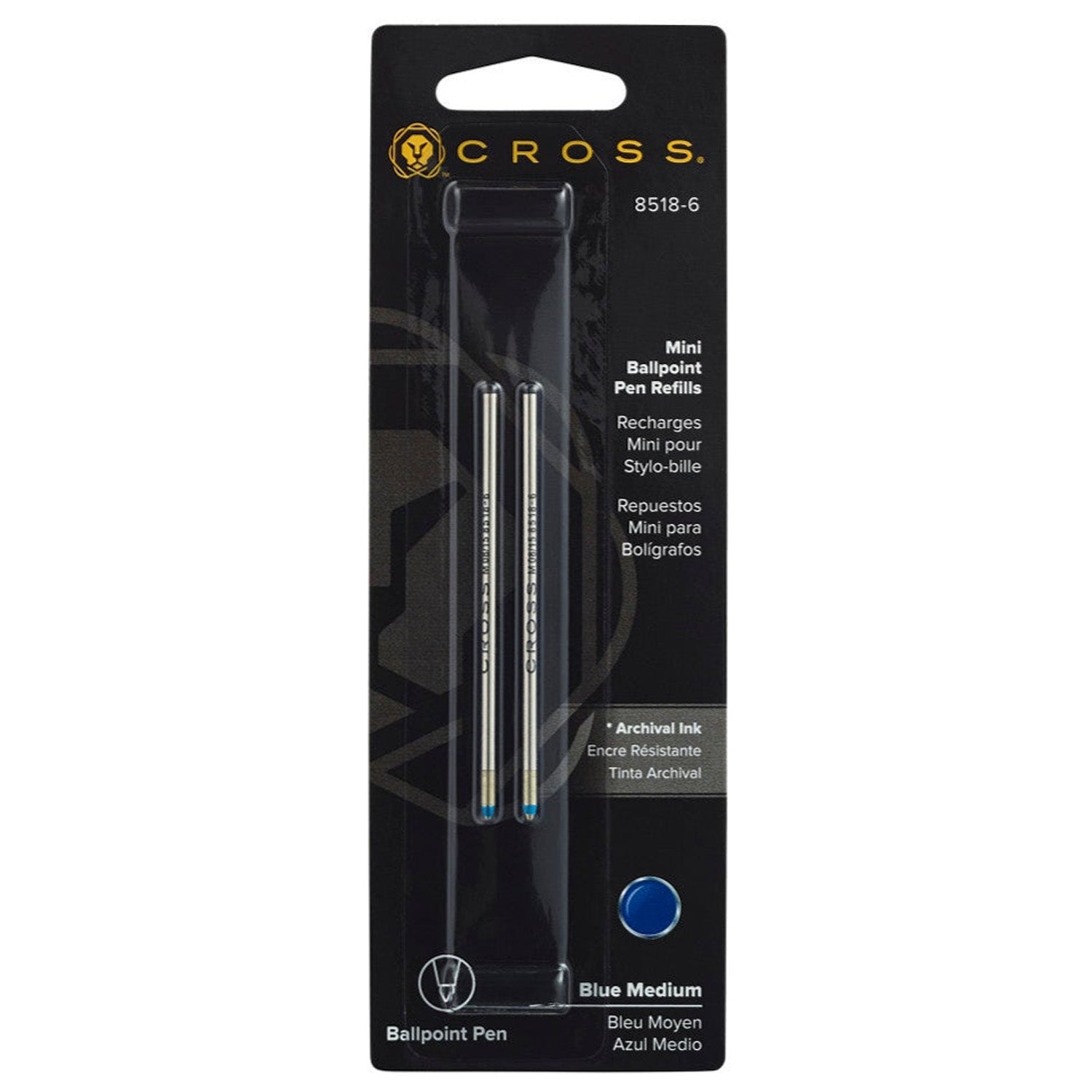 Cross Mini Ballpoint Pen Refill (Blue - M - Pack of 2) 8518-6