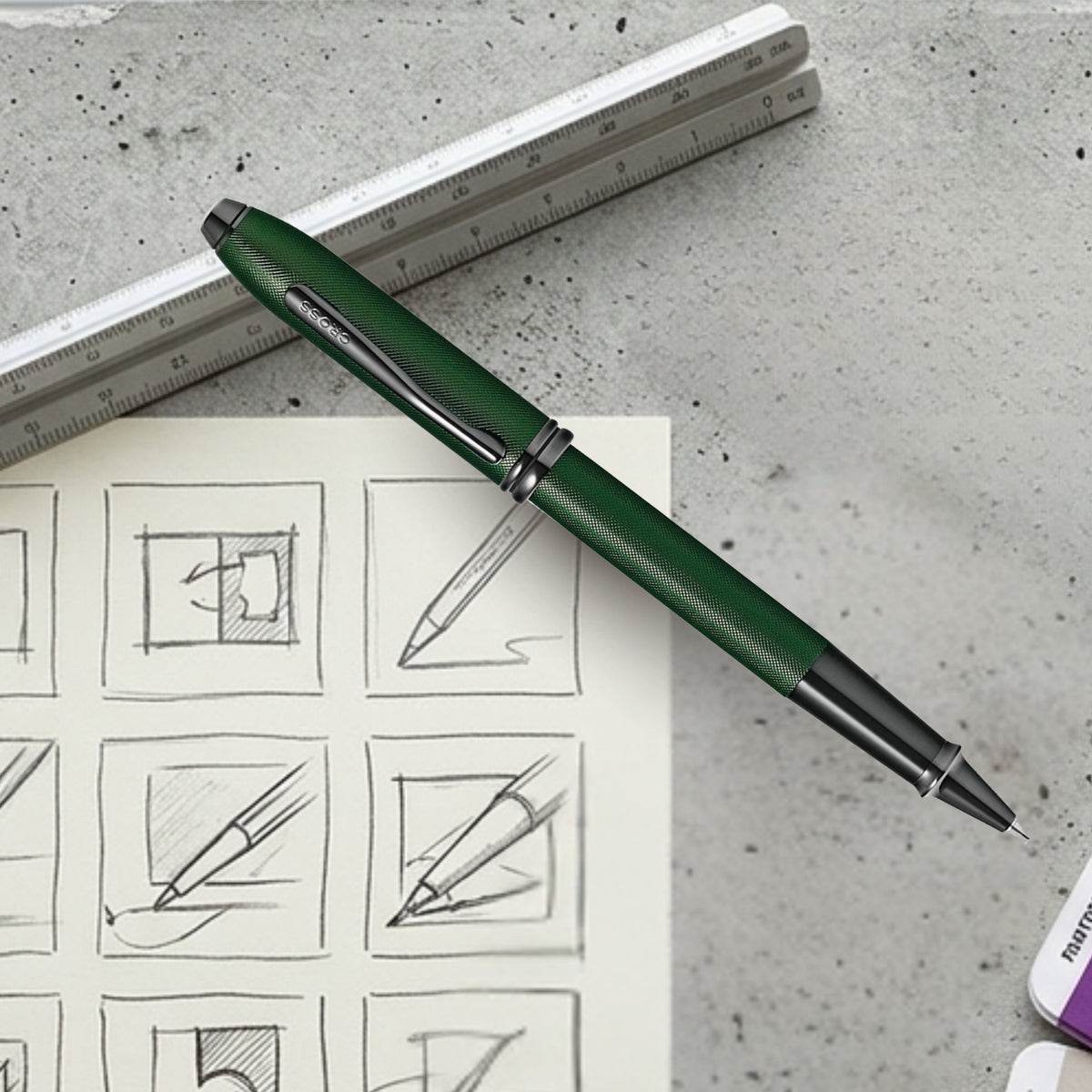 Cross Townsend Green Micro Knurl PVD Roller Ball Pen AT0045-63