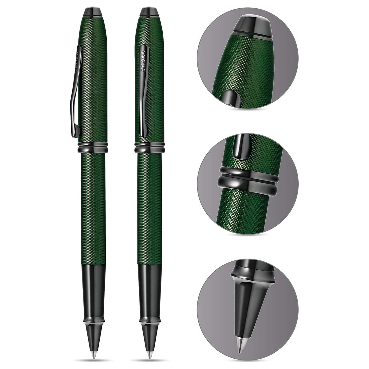 Cross Townsend Green Micro Knurl PVD Roller Ball Pen AT0045-63