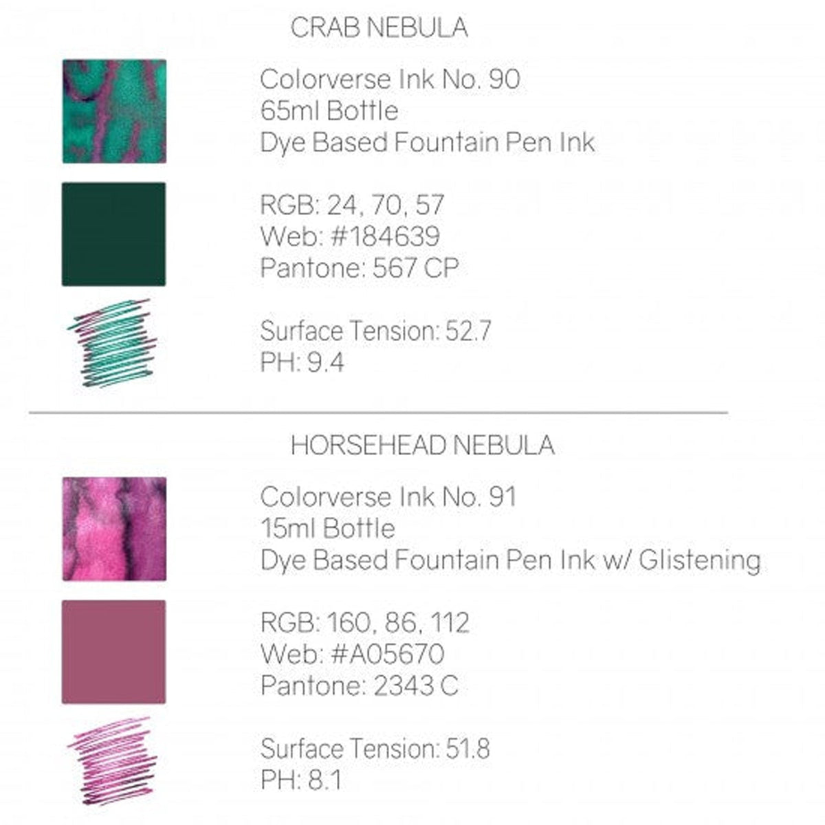 Colorverse Eye On The Universe Season 7 Ink Bottle Set (Crab Nebula/Horsehead Nebula - 65 ML/15 ML) E-90/91