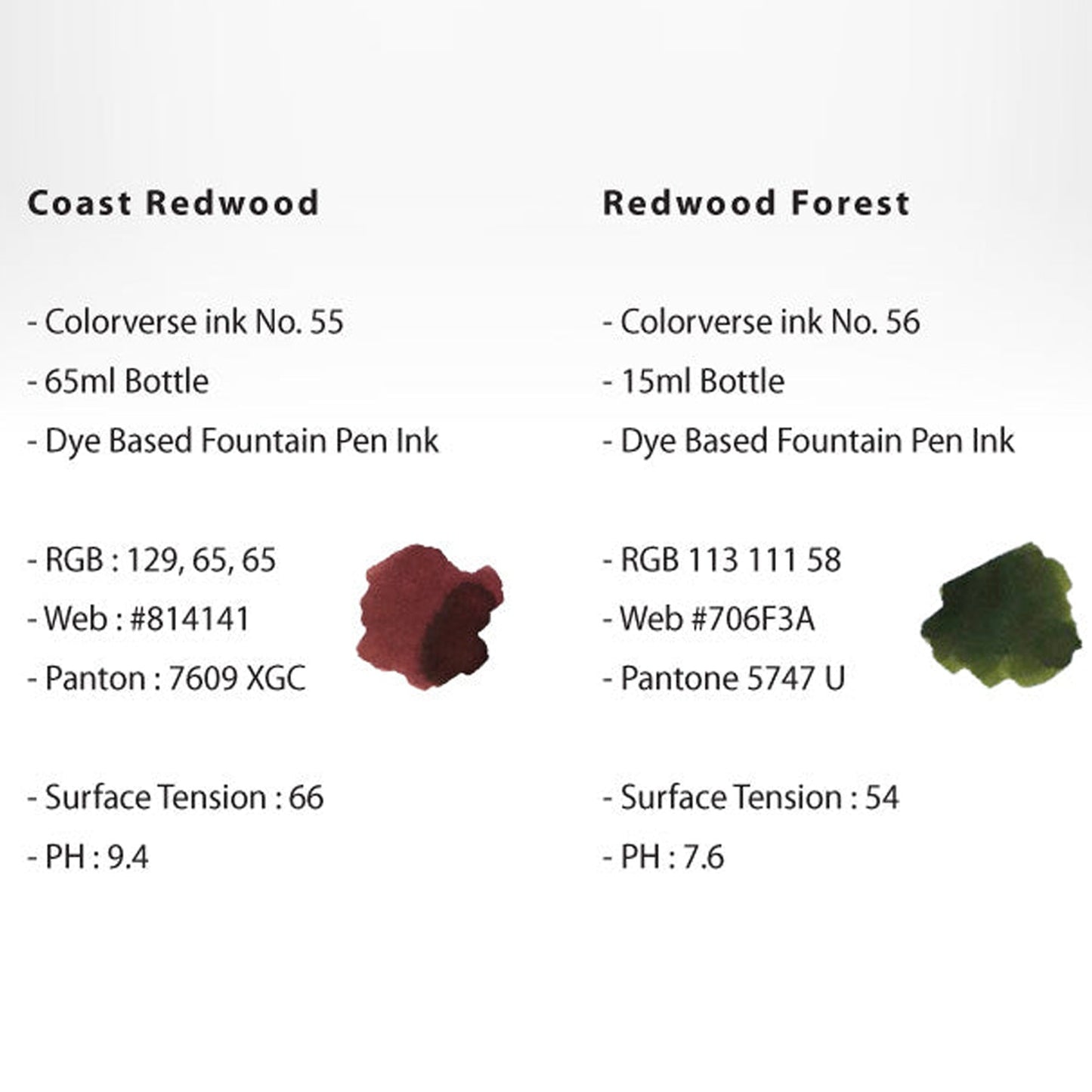 Colorverse Wisdom of Trees Ink Bottle Set (Coast Redwood/Redwood Forest - 65 ML/15 ML) W-55/56