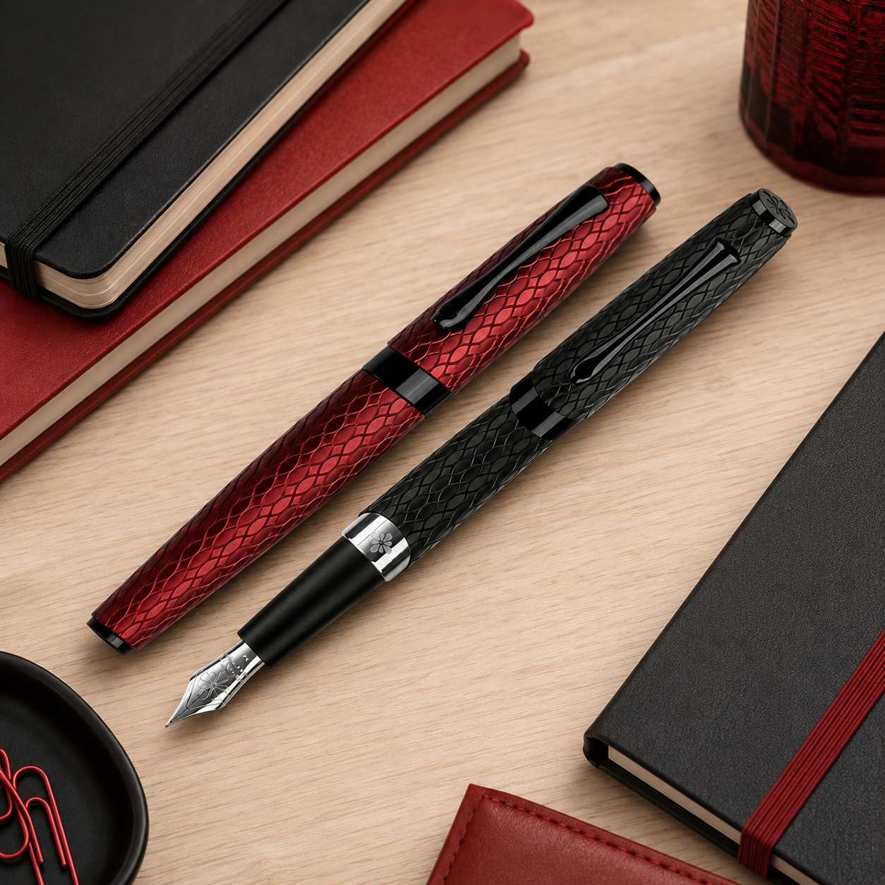 Diplomat Cobra Burgundy Guilloche PVD Fountain Pen