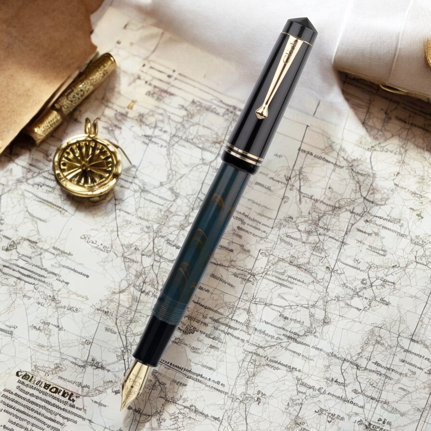 Click Aristocrat Ebonite Brown/Teal Blue Fountain Pen CLK1300HEBRT