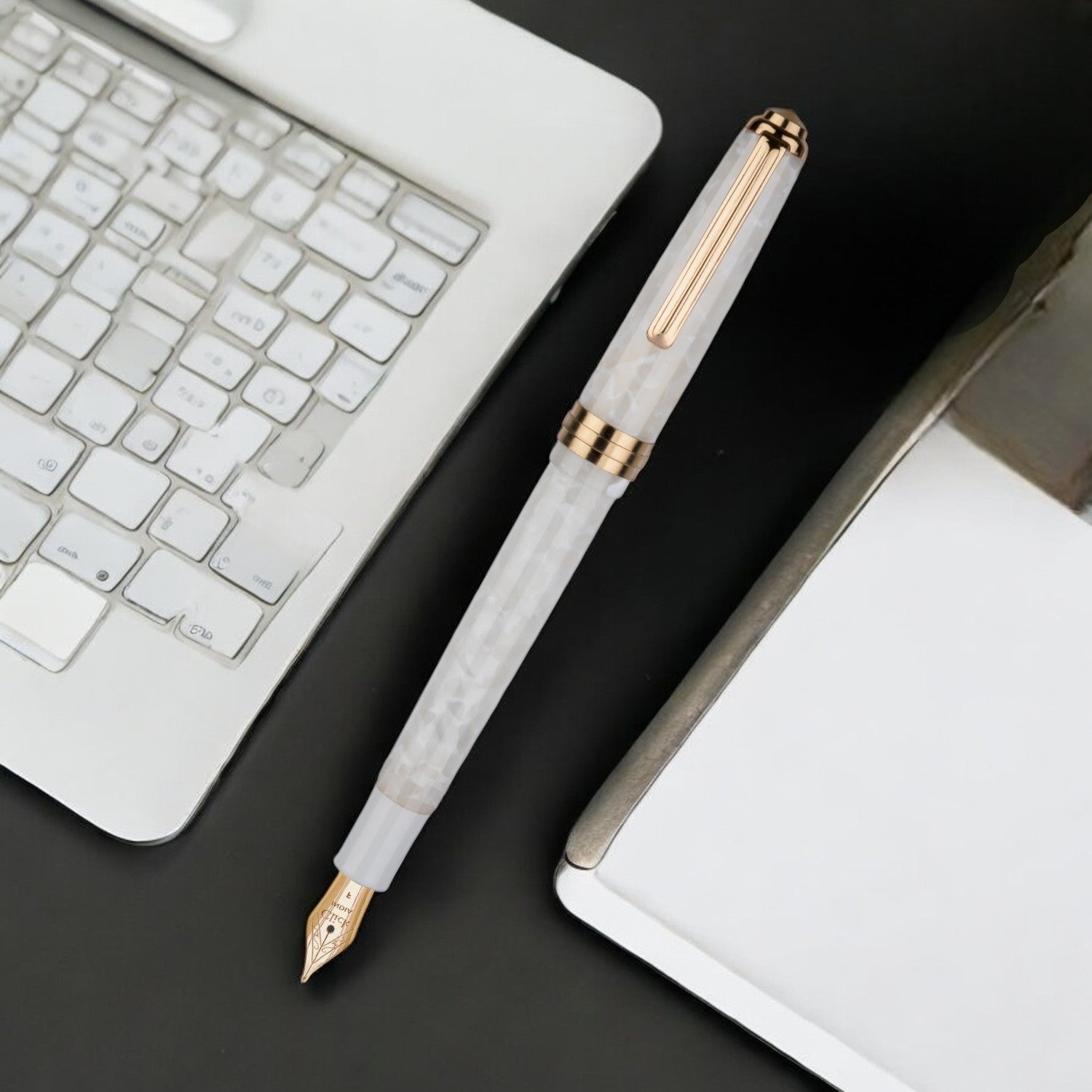 Click Falcon Acrylic Polar White GT Fountain Pen CLK130013PW