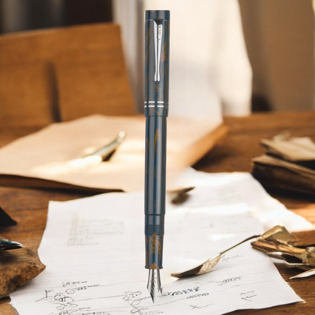 Click Renaissance Ebonite Brown/Teal Blue CT Fountain Pen CLK1400EBRT