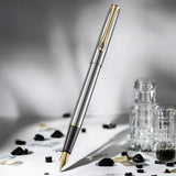 Diplomat Traveller Stainless Steel Gold Fountain Pen