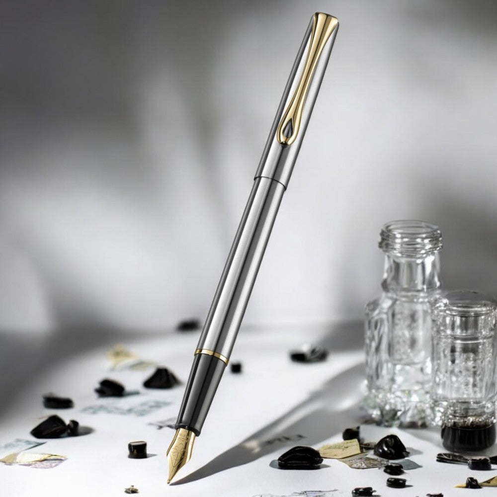 Diplomat Traveller Stainless Steel Gold Fountain Pen