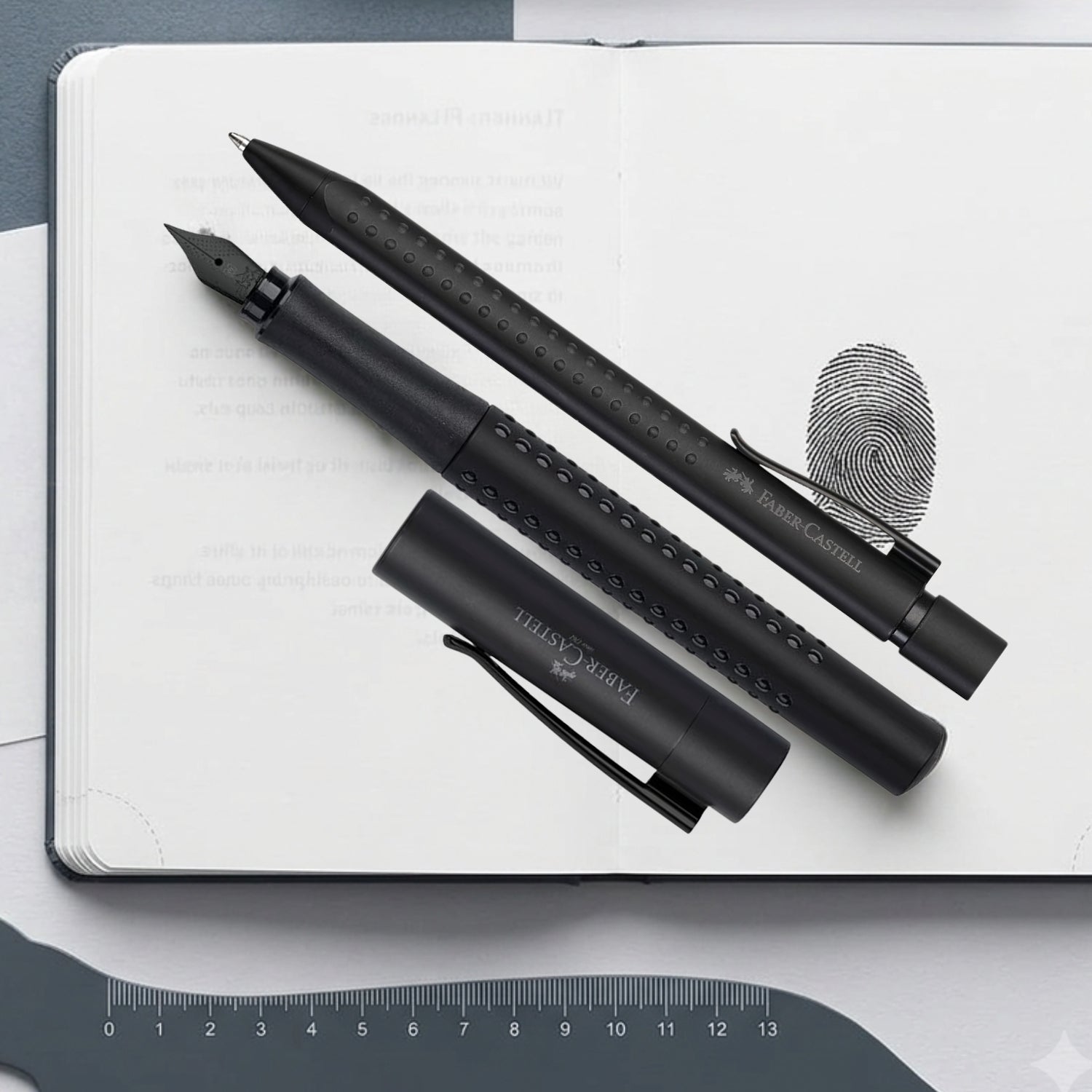 Faber-Castell Design Grip 2011 Black PVD Fountain Pen + Ballpoint Pen Gift Set 201626