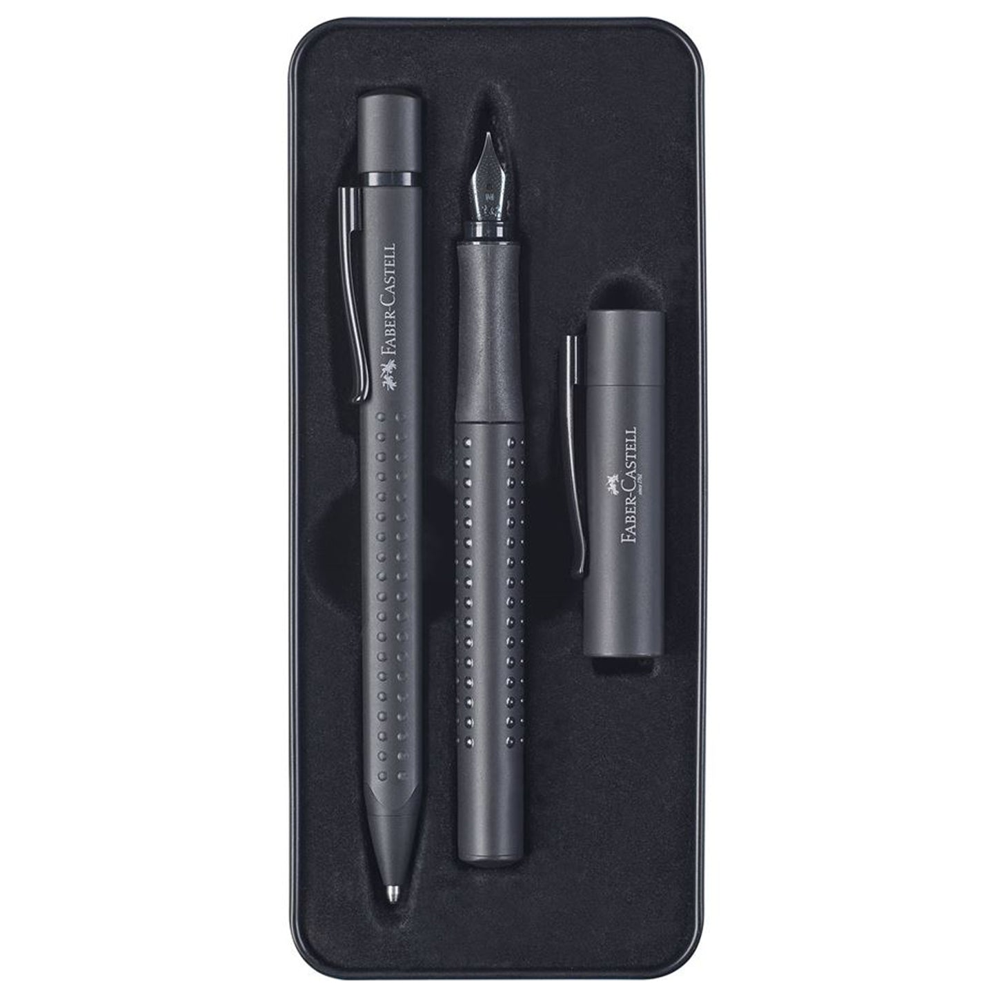 Faber-Castell Design Grip 2011 Black PVD Fountain Pen + Ballpoint Pen Gift Set 201626