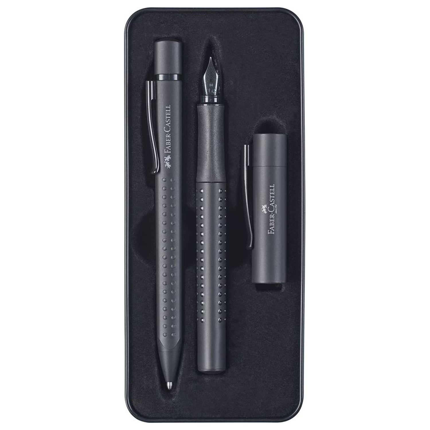 Faber-Castell Design Grip 2011 Black PVD Fountain Pen + Ballpoint Pen Gift Set 201626