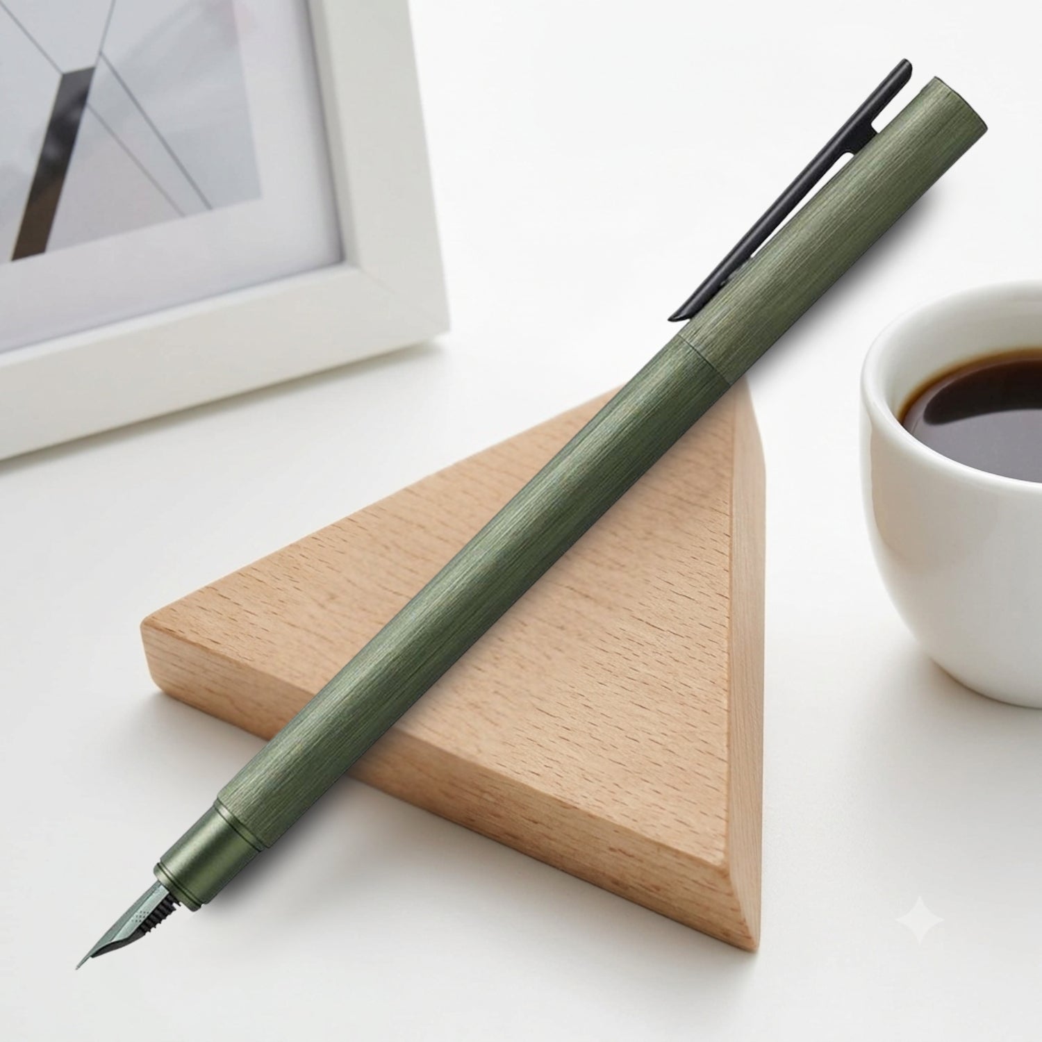 Faber-Castell Design Neo Slim Aluminium Olive Green PVD Fountain Pen