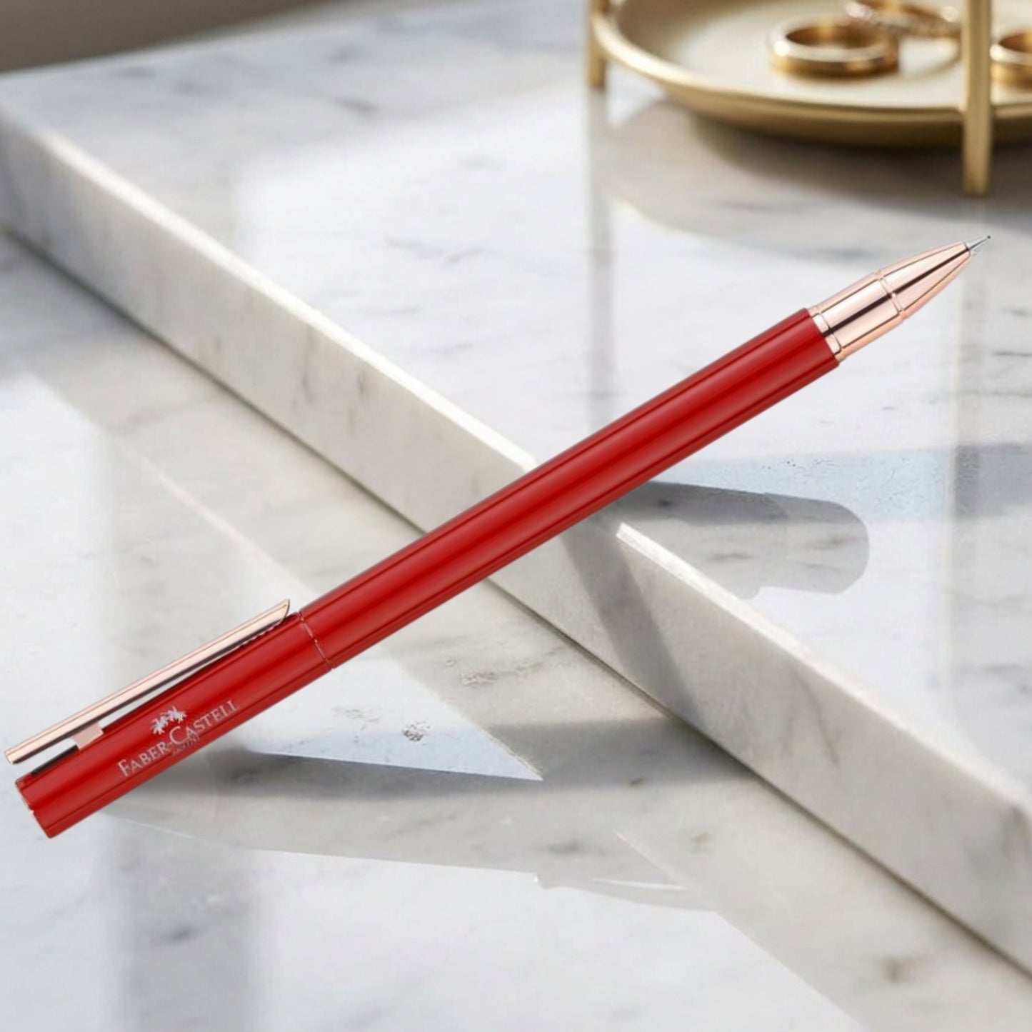 Faber-Castell Neo Slim Oriental Red Rose Gold Roller Ball Pen 342704