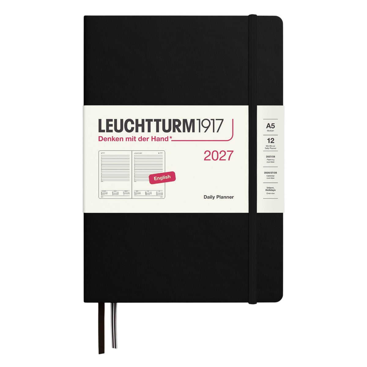 Leuchtturm1917 2027 Black Hardcover Daily Planner (A5 - Lined) 400324