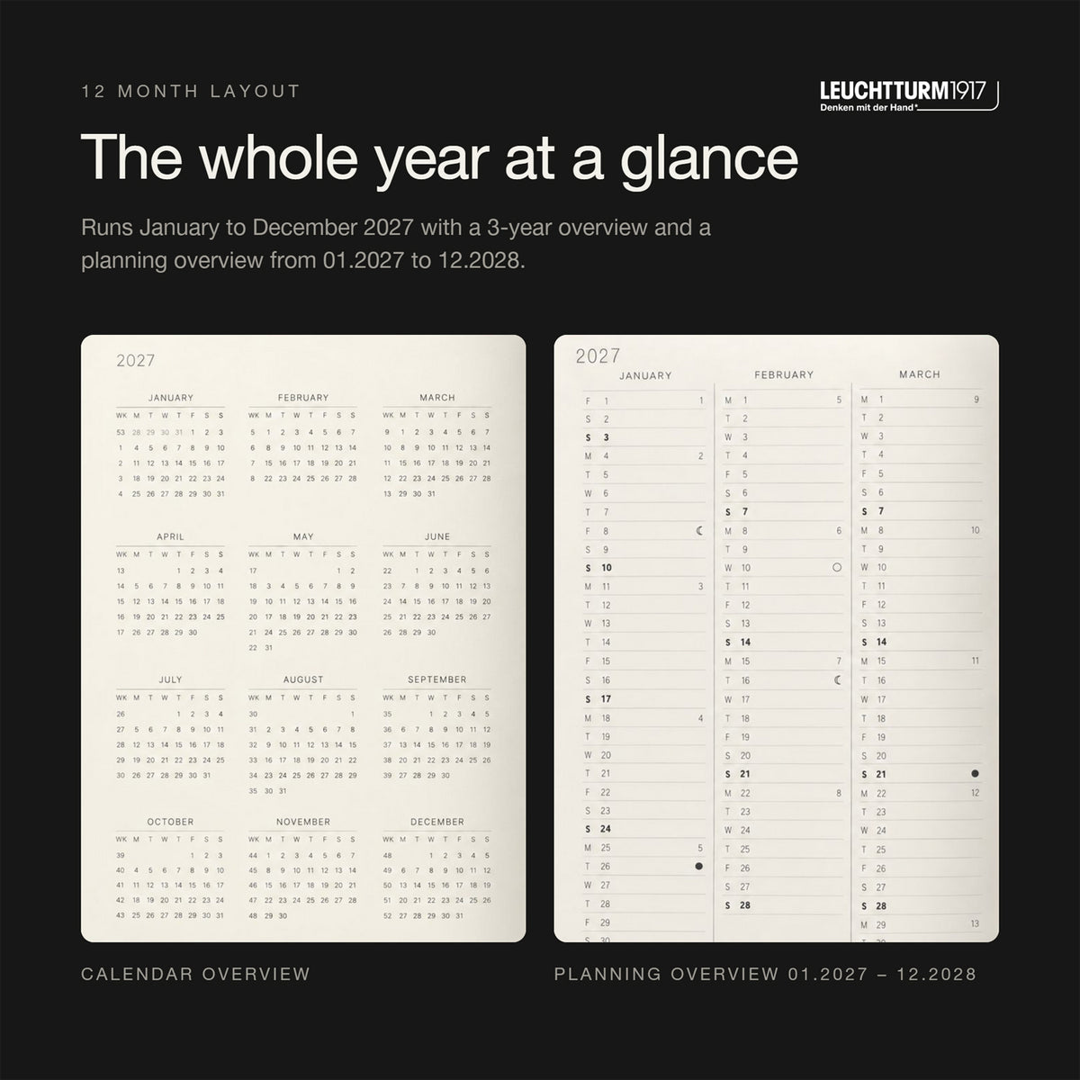 Leuchtturm1917 2027 Black Hardcover Daily Planner (A5 - Lined) 400324