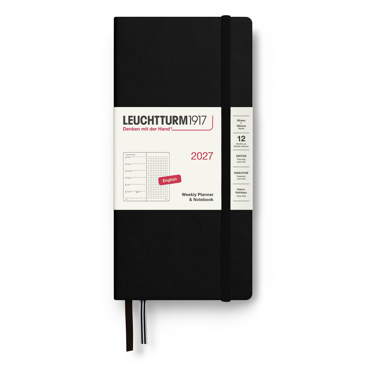 Leuchtturm1917 2027 Black Hardcover Weekly Planner (90X190MM - Dotted) 400264