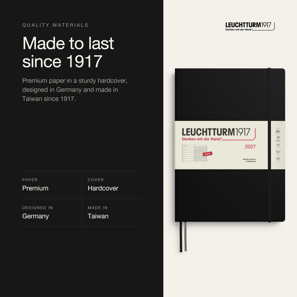 Leuchtturm1917 2027 Black Hardcover Weekly Planner (A4+ - Lined) 400203