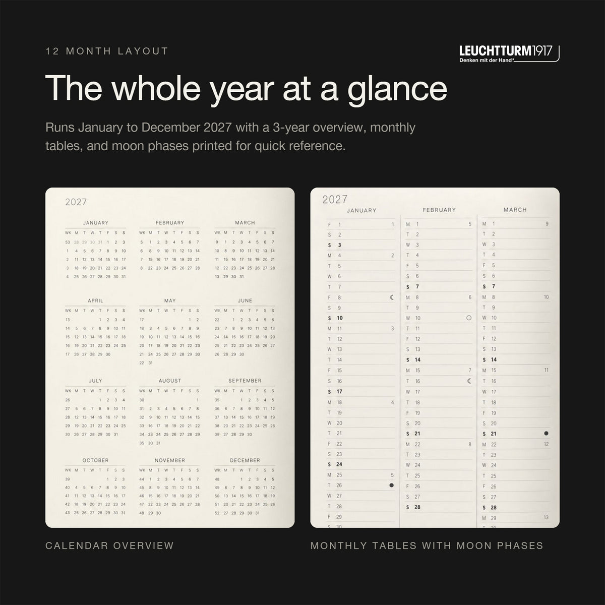 Leuchtturm1917 2027 Black Hardcover Weekly Planner (A5 - Dotted) 400257