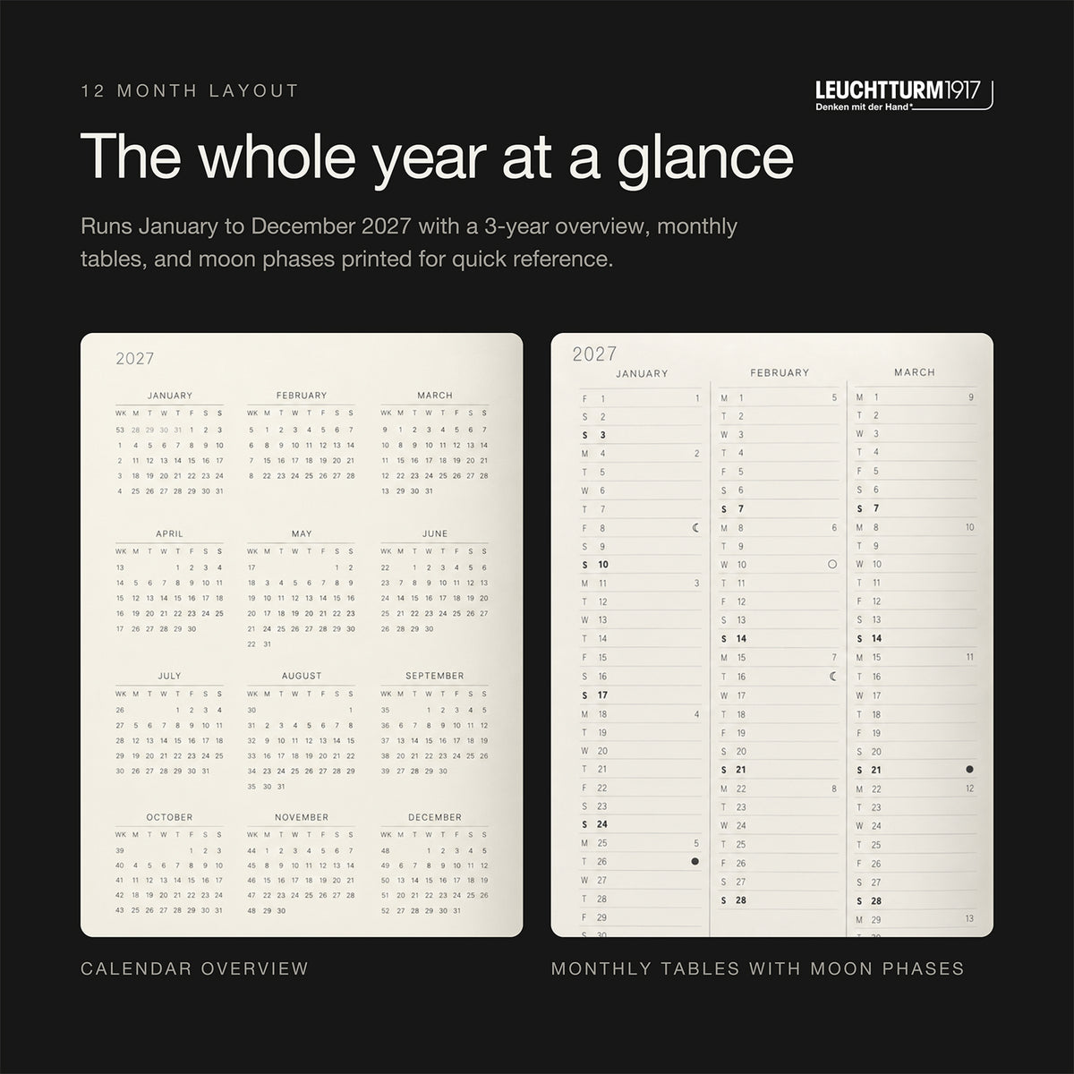 Leuchtturm1917 2027 Black Hardcover Weekly Planner (A5 - Lined) 400212