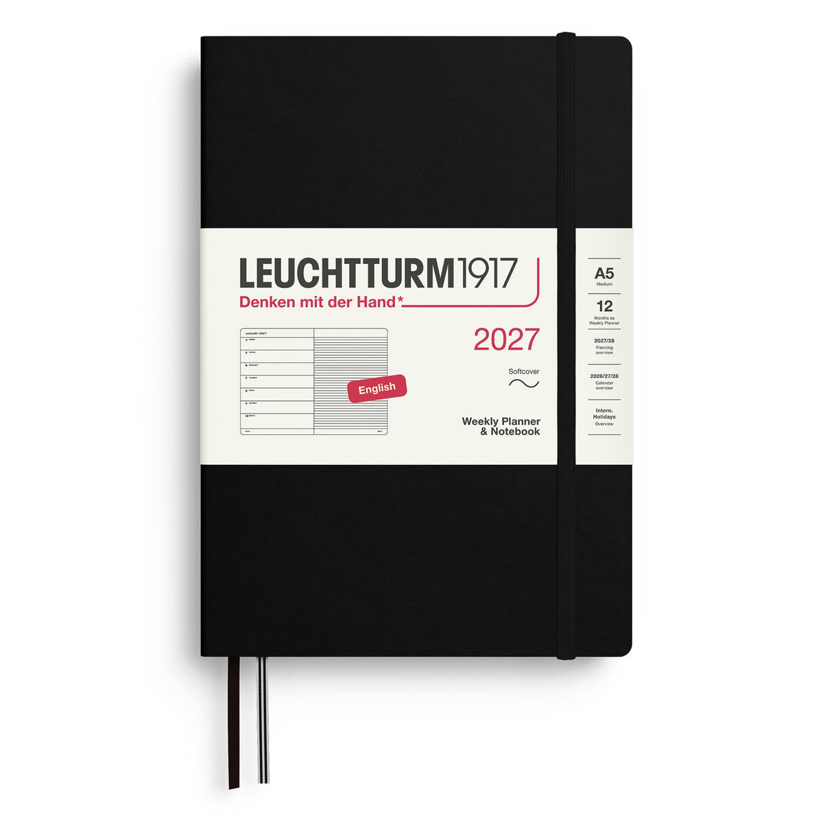 Leuchtturm1917 2027 Black Softcover Weekly Planner (A5 - Lined) 400231