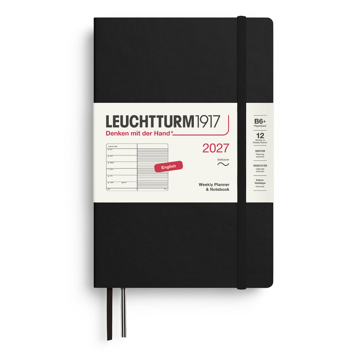 Leuchtturm1917 2027 Black Softcover Weekly Planner (B6+ - Lined) 400243
