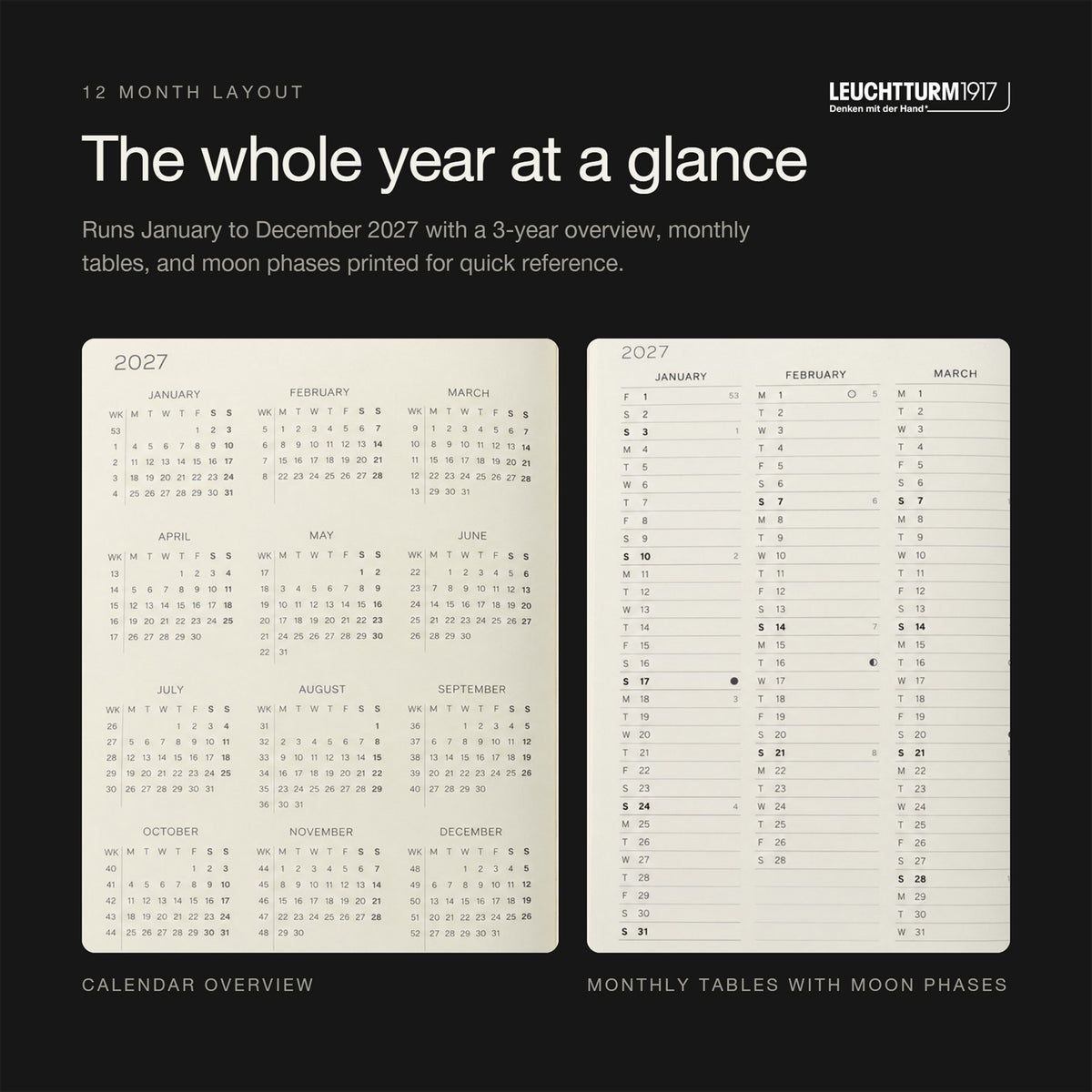 Leuchtturm1917 2027 Black Softcover Weekly Planner (B6+ - Lined) 400243