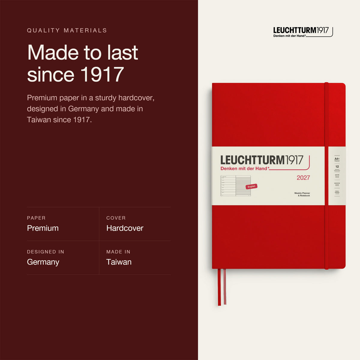 Leuchtturm1917 2027 Cherry Hardcover Weekly Planner (A4+ - Lined) 400204