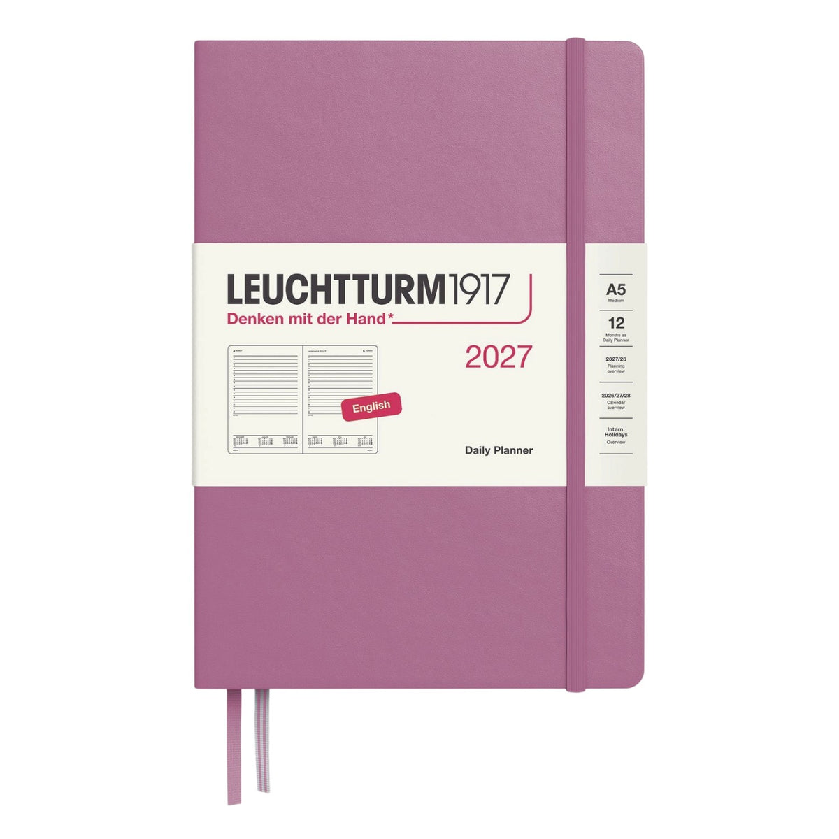 Leuchtturm1917 2027 Dusty Rose Hardcover Daily Planner (A5 - Lined) 400325