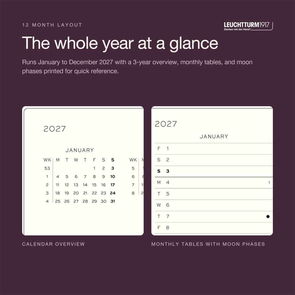 Leuchtturm1917 2027 Dusty Rose Hardcover Weekly Planner (90X190MM - Dotted) 400265