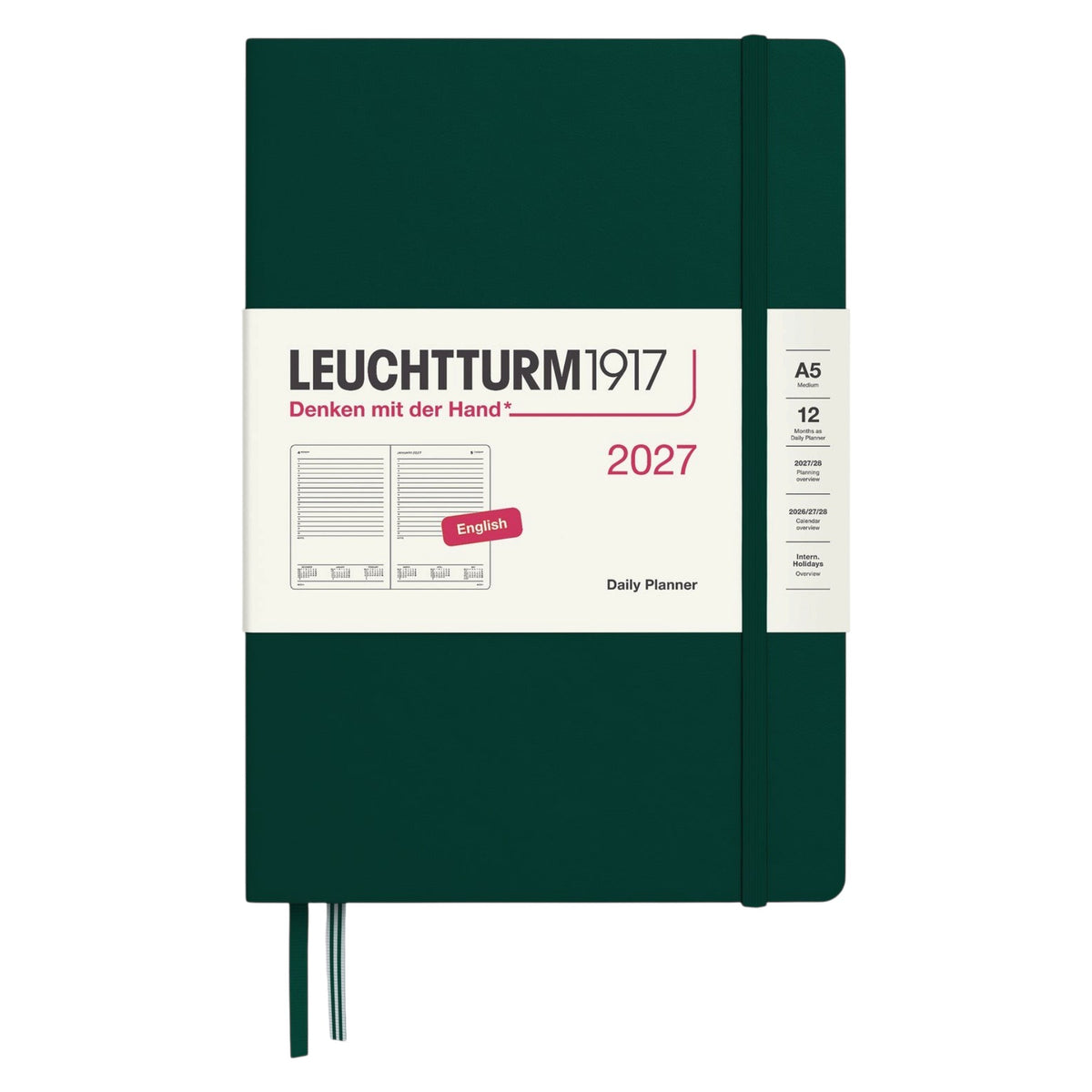 Leuchtturm1917 2027 Forest Green Hardcover Daily Planner (A5 - Lined) 400329