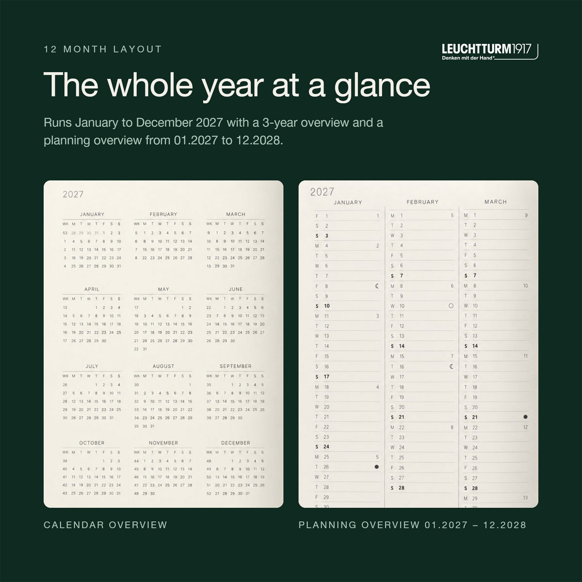 Leuchtturm1917 2027 Forest Green Hardcover Daily Planner (A5 - Lined) 400329