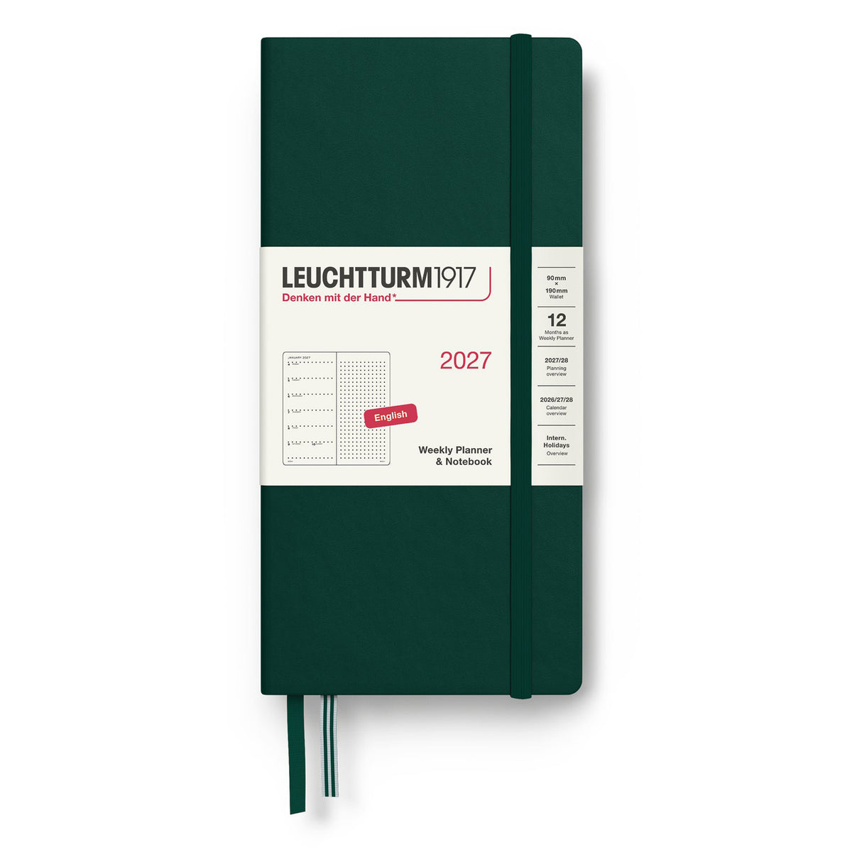 Leuchtturm1917 2027 Forest Green Hardcover Weekly Planner (90X190MM - Dotted) 400267