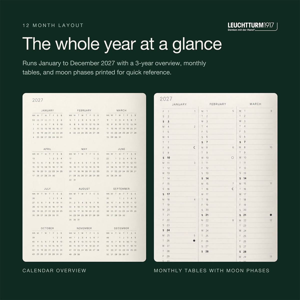 Leuchtturm1917 2027 Forest Green Hardcover Weekly Planner (A5 - Lined) 400221