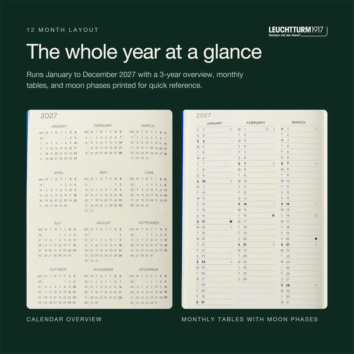 Leuchtturm1917 2027 Forest Green Softcover Weekly Planner (B6+ - Lined) 400248