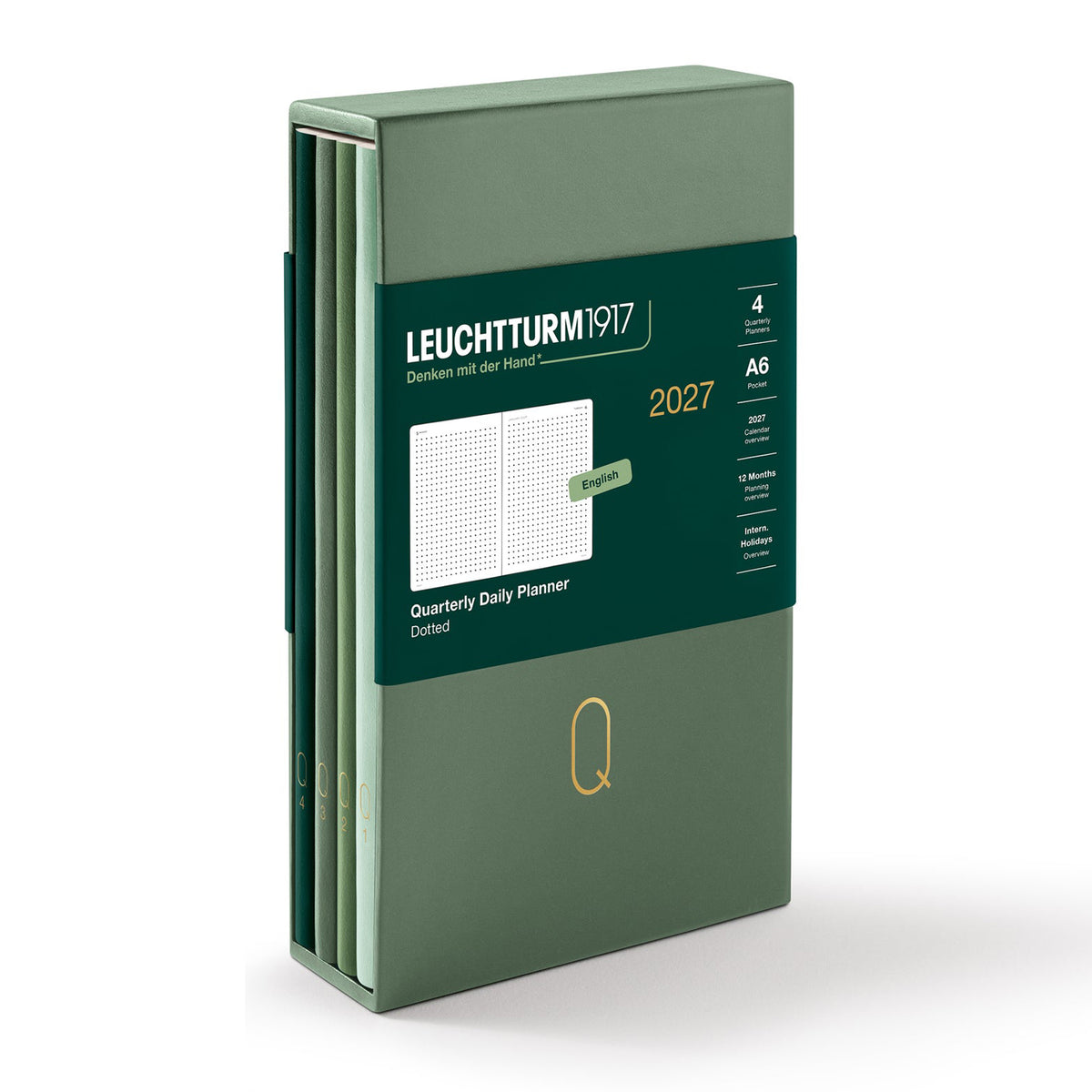 Leuchtturm1917 2027 Green Softcover Quarterly Daily Planner (A6 - Dotted - Pack of 4) 400374