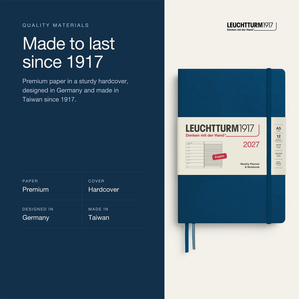 Leuchtturm1917 2027 Indigo Hardcover Weekly Planner (A5 - Lined) 400222